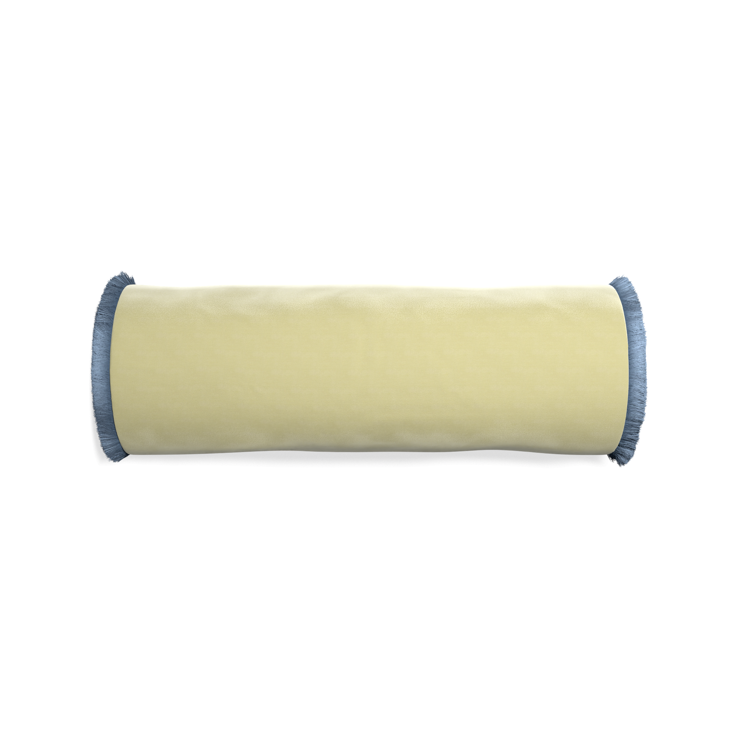 Bolster pear velvet custom pillow with sky fringe on white background