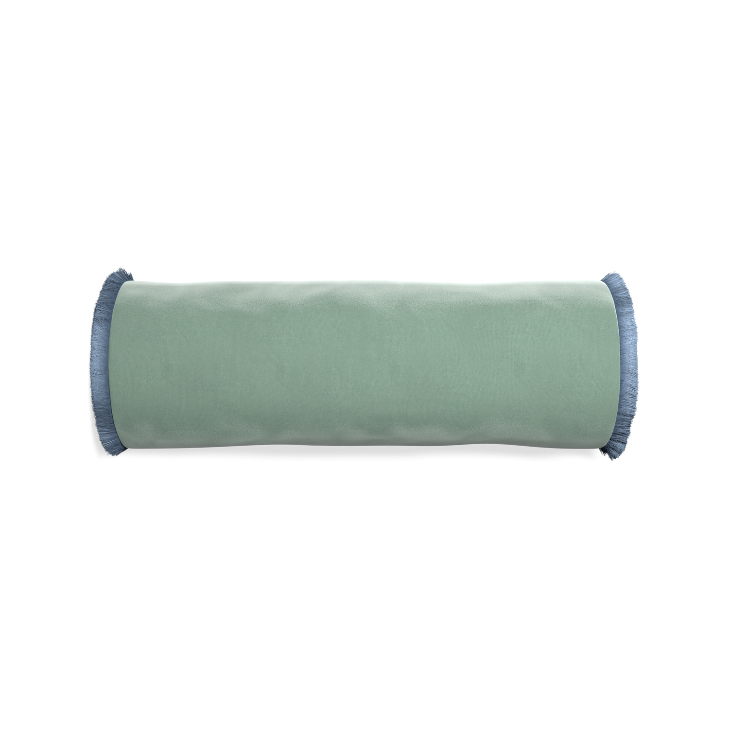 bolster blue green velvet pillow with sky blue fringe