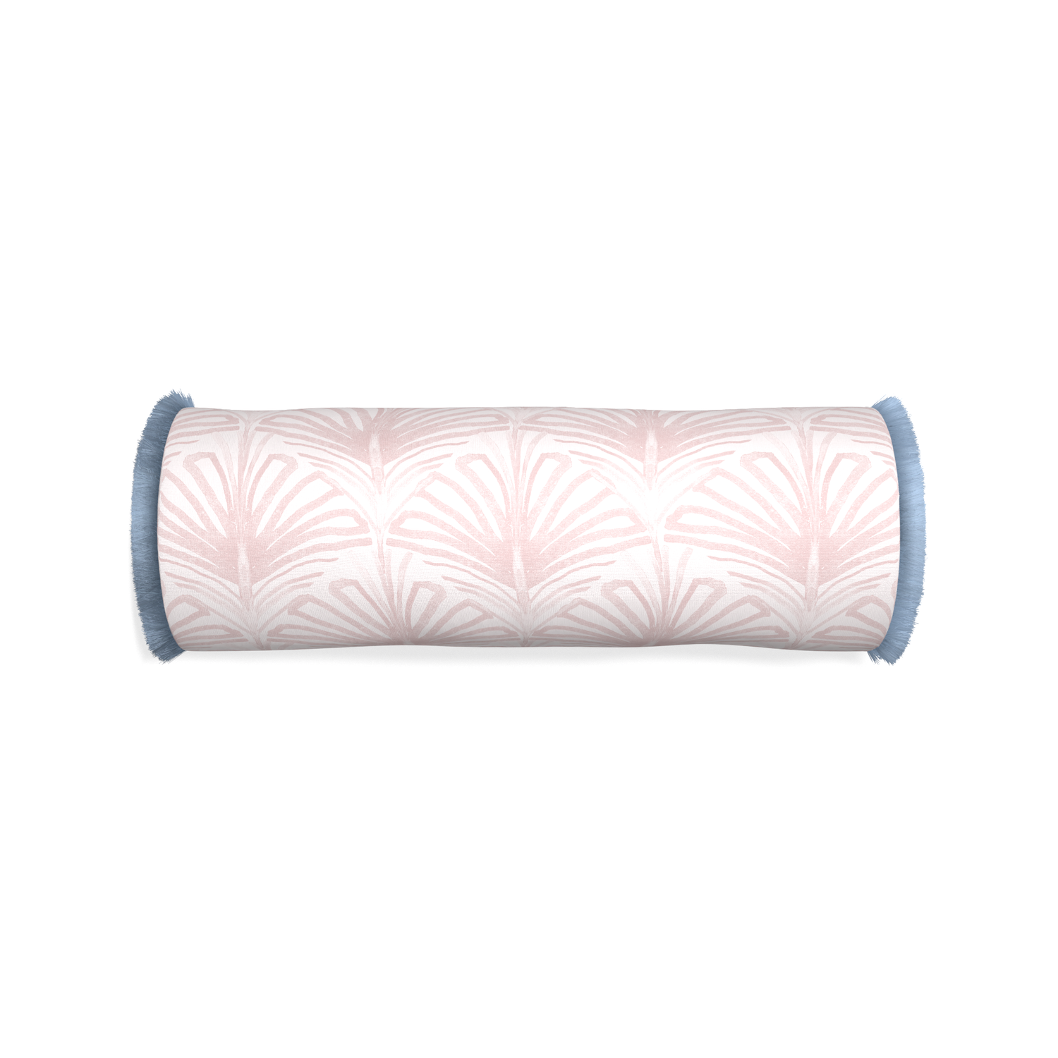 Bolster suzy rose custom rose pink palmpillow with sky fringe on white background