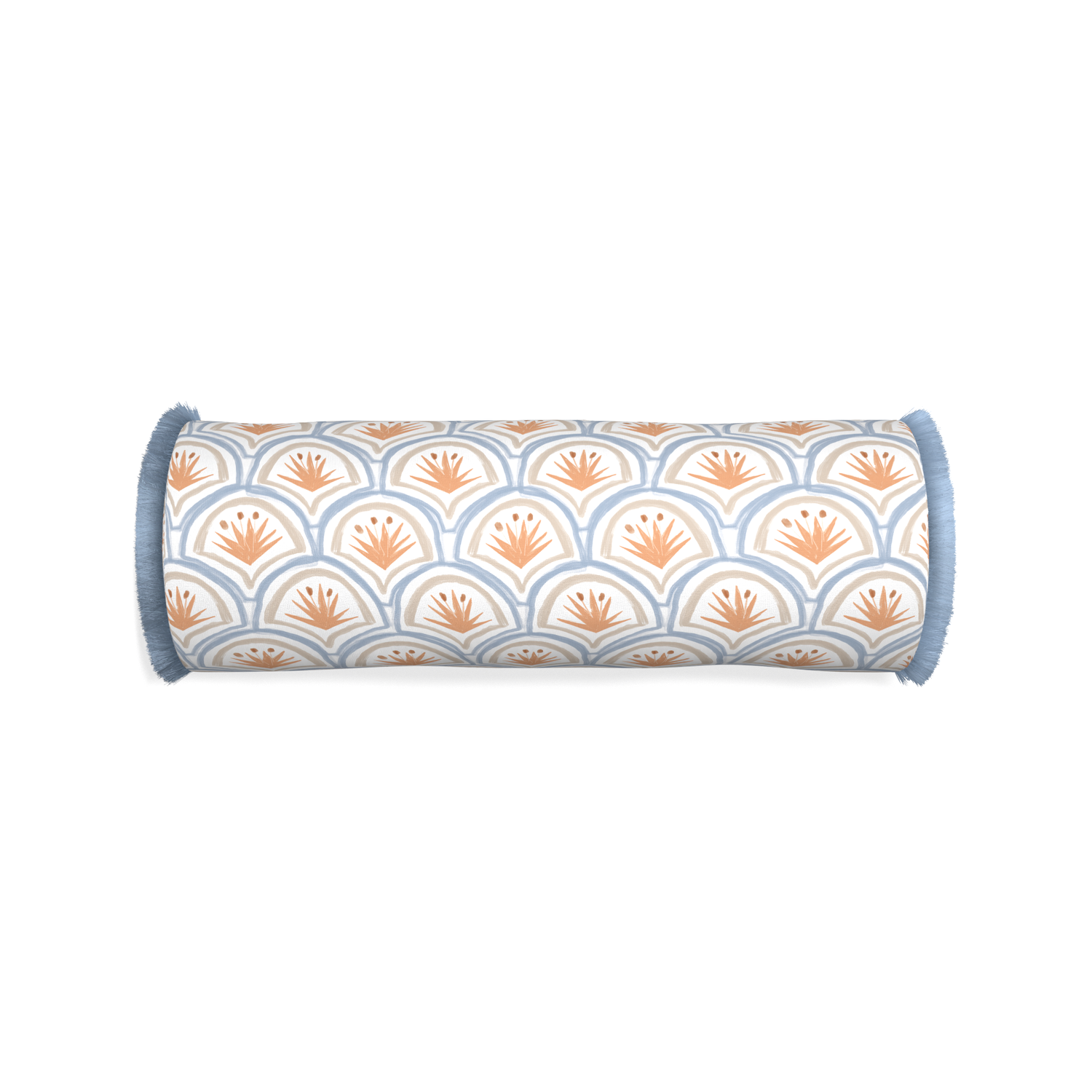 Bolster thatcher apricot custom pillow with sky fringe on white background