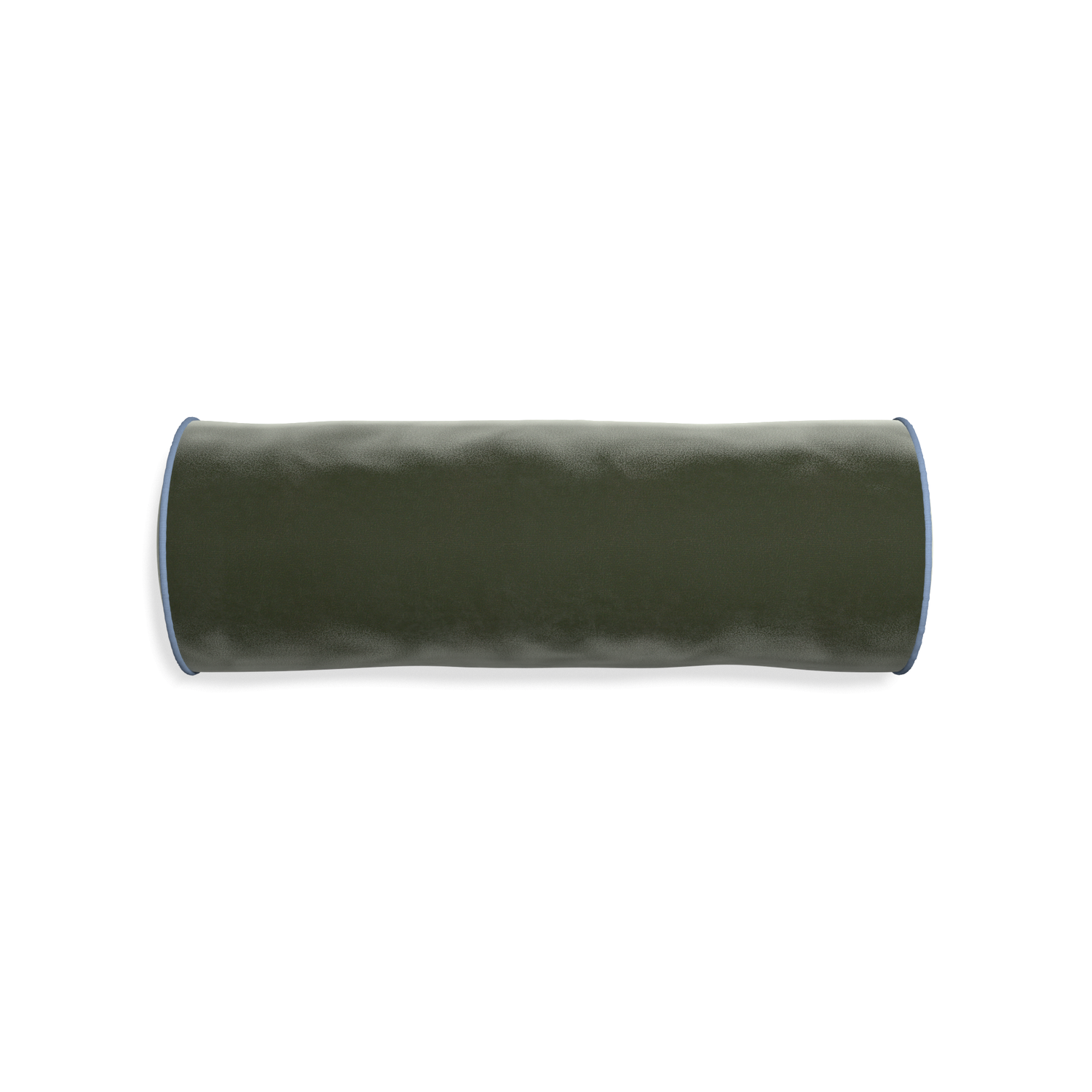 bolster fern green velvet pillow with sky blue piping