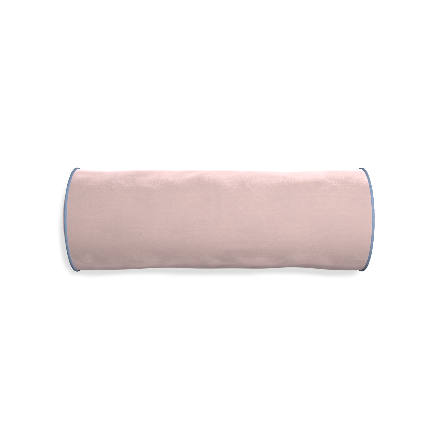 bolster light pink velvet pillow sky blue piping 