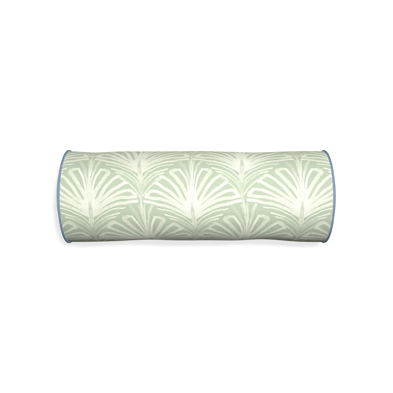 Bolster suzy sage custom sage green palmpillow with sky piping on white background