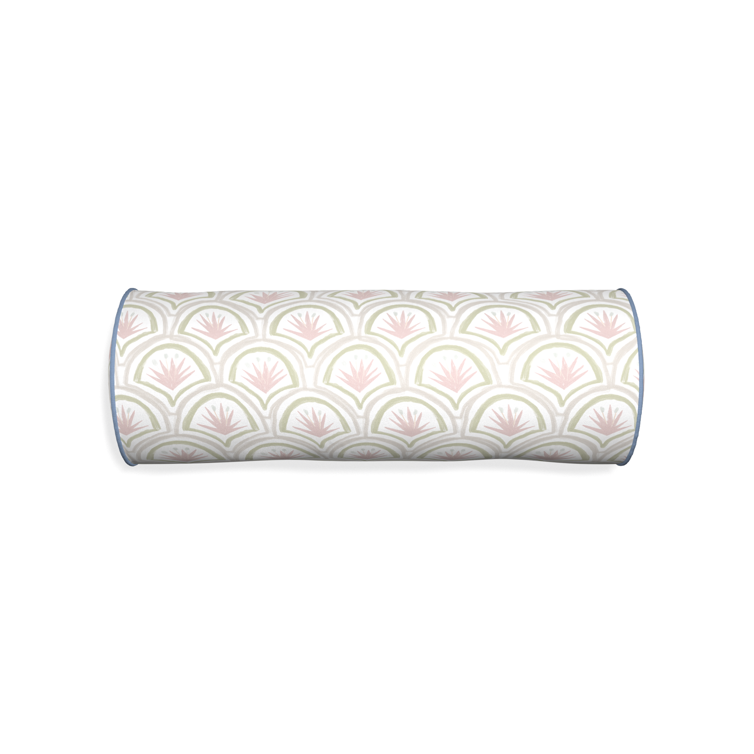 Bolster thatcher rose custom pink & green palmpillow with sky piping on white background