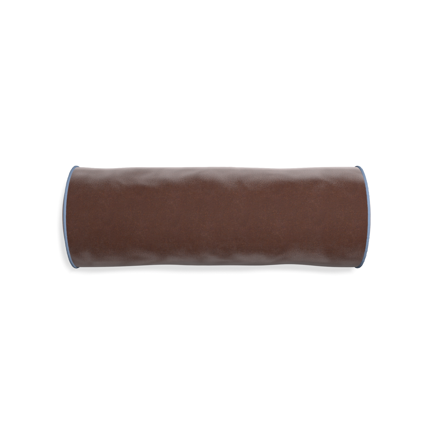 bolster brown velvet pillow with sky blue piping