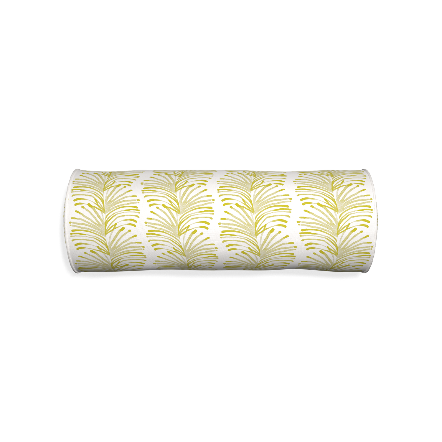 Bolster emma chartreuse custom pillow with snow piping on white background