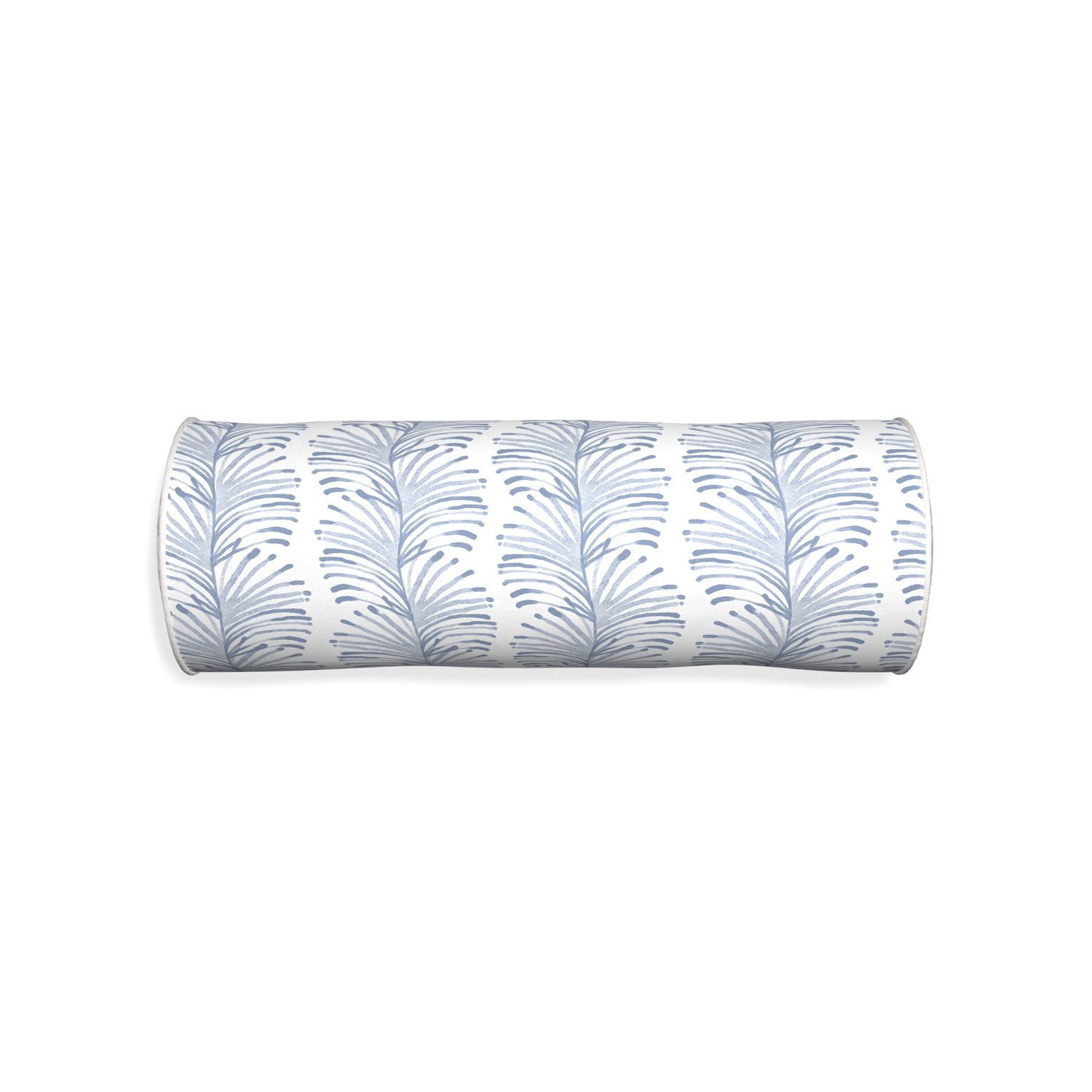 Bolster emma sky custom sky blue botanical stripepillow with snow piping on white background