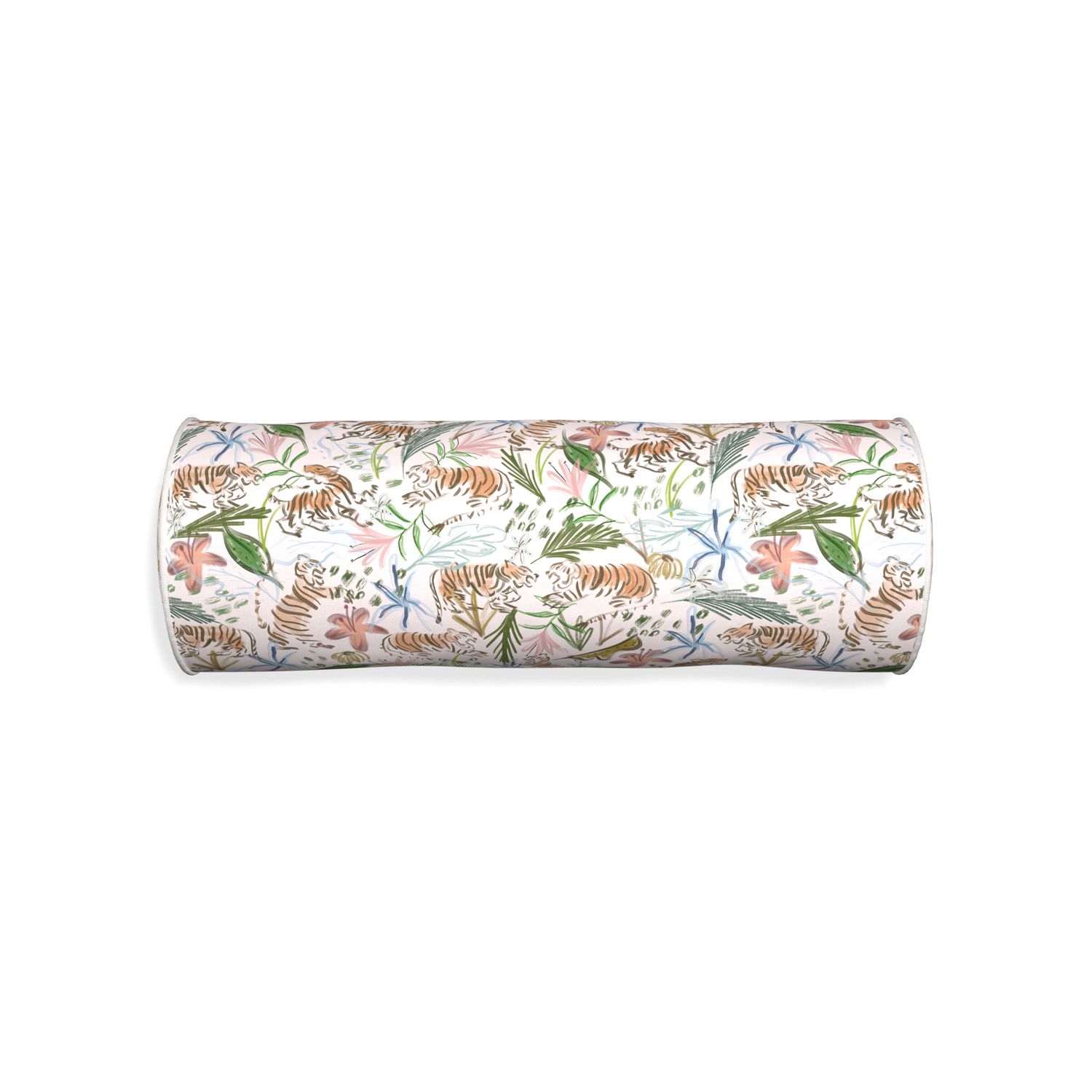 Bolster frida pink custom pink chinoiserie tigerpillow with snow piping on white background