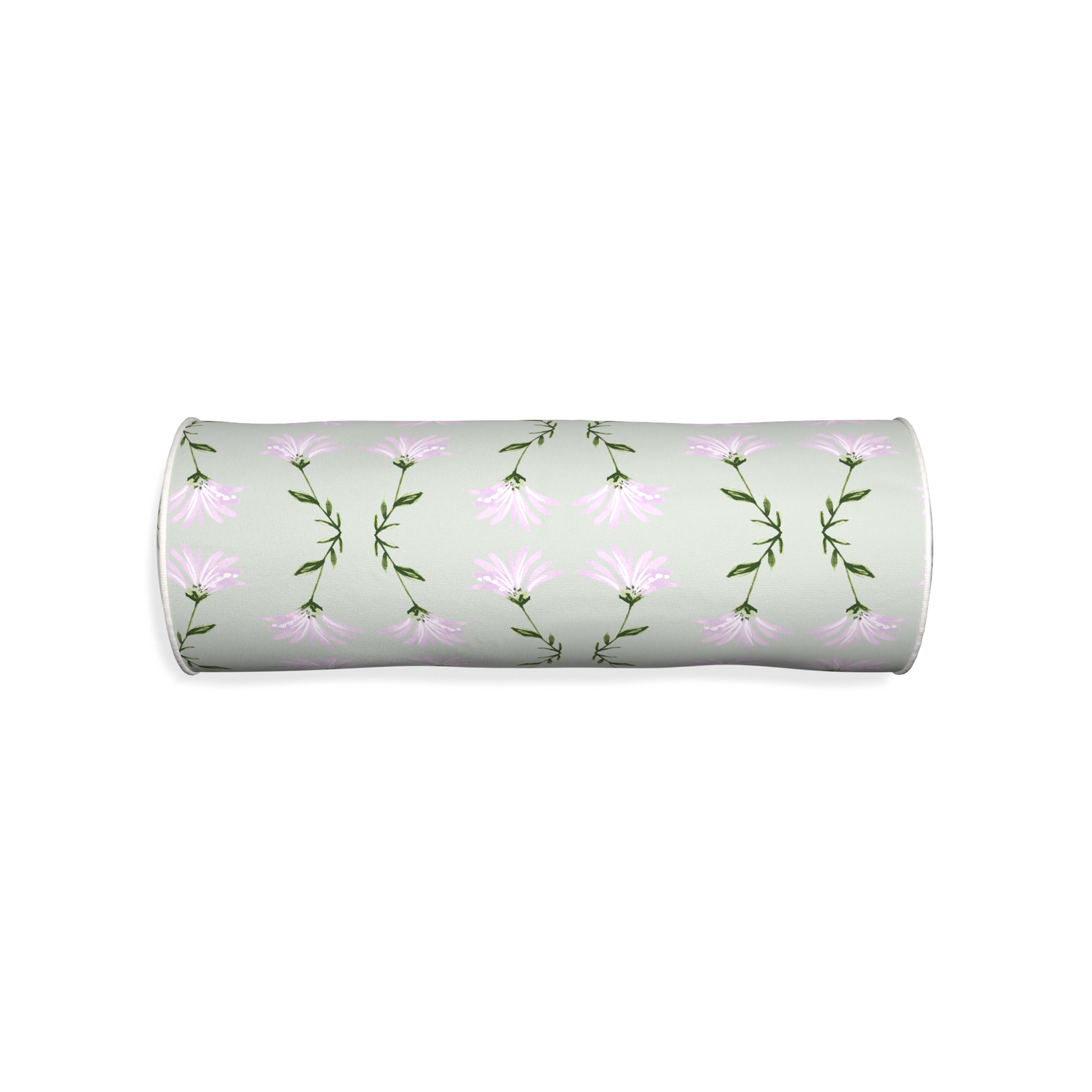 Bolster marina sage custom pillow with snow piping on white background