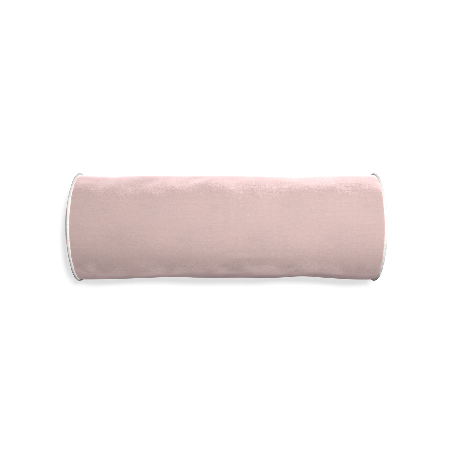 Bolster rose velvet custom pillow with snow piping on white background
