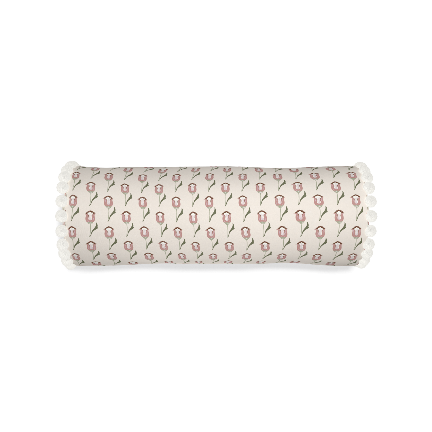 Bolster annabelle orchid custom pink tulippillow with snow pom pom on white background