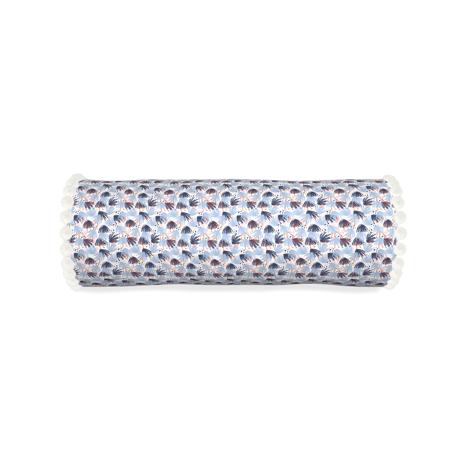 Bolster eden blue custom red and bluepillow with snow pom pom on white background