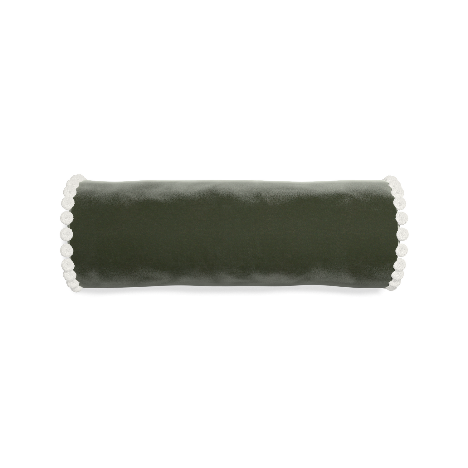 bolster fern green velvet pillow with white pom poms