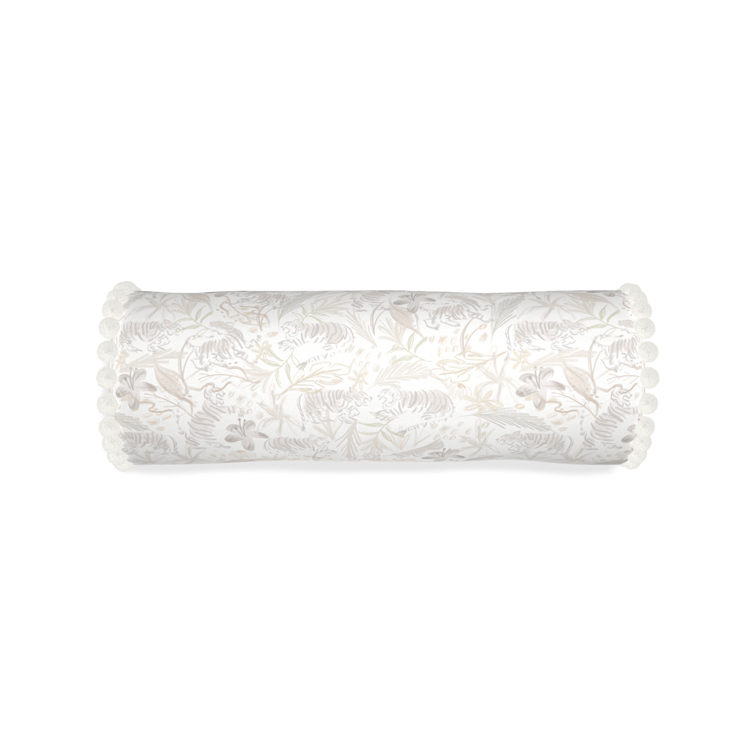 Bolster frida sand custom pillow with snow pom pom on white background
