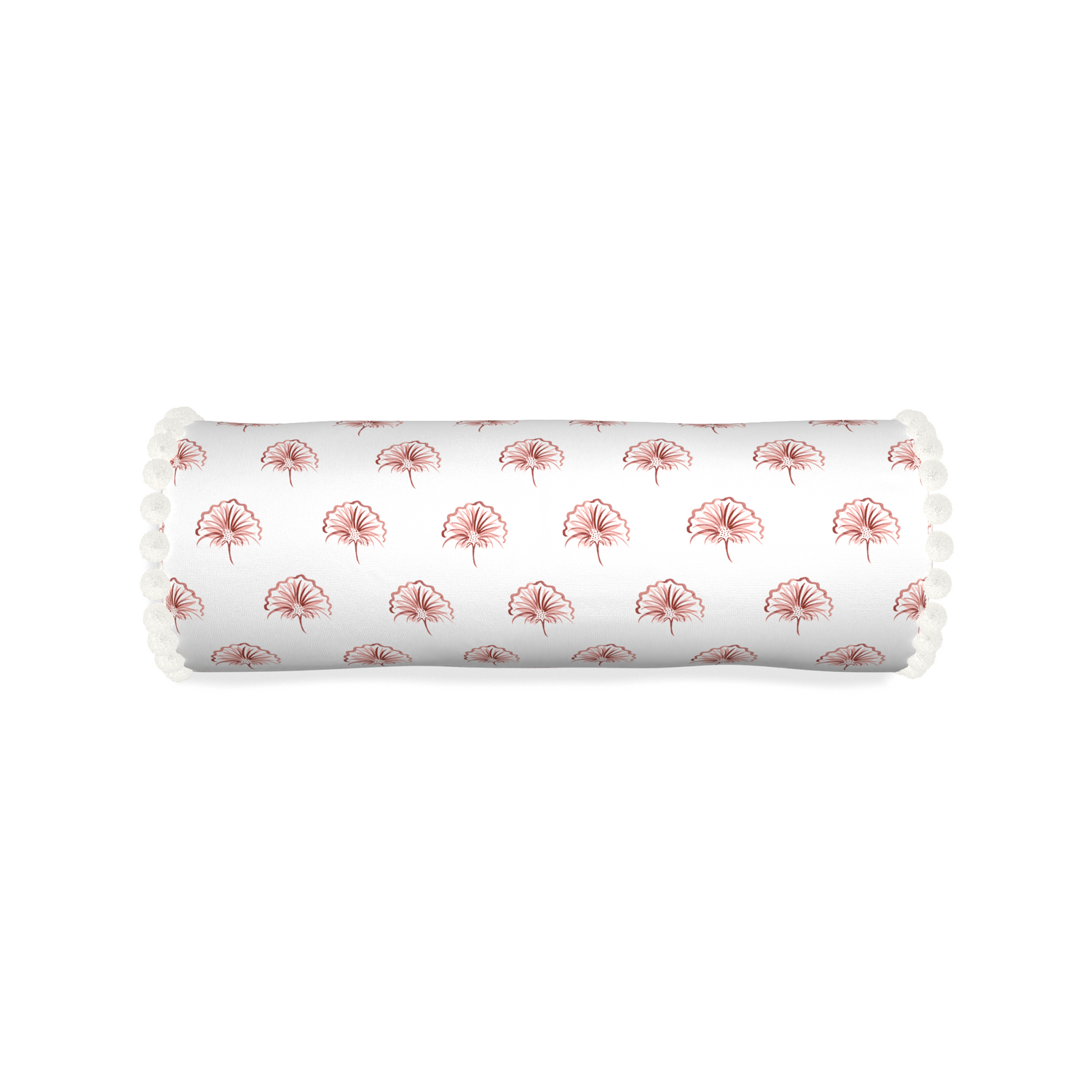Bolster penelope rose custom pillow with snow pom pom on white background
