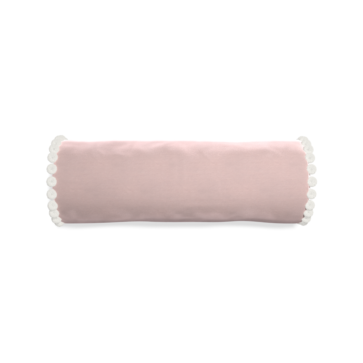bolster light pink velvet pillow with white pom poms