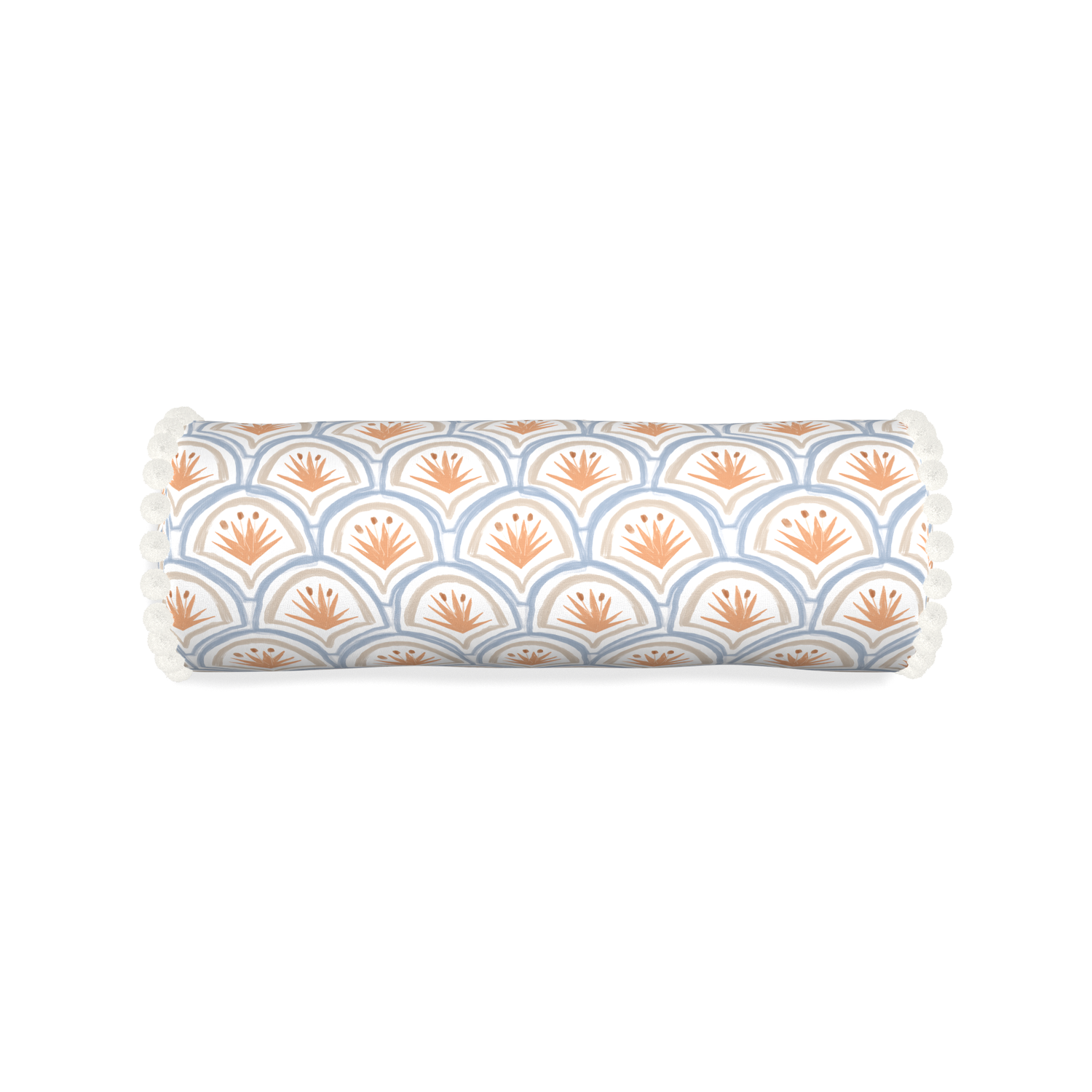 Bolster thatcher apricot custom pillow with snow pom pom on white background