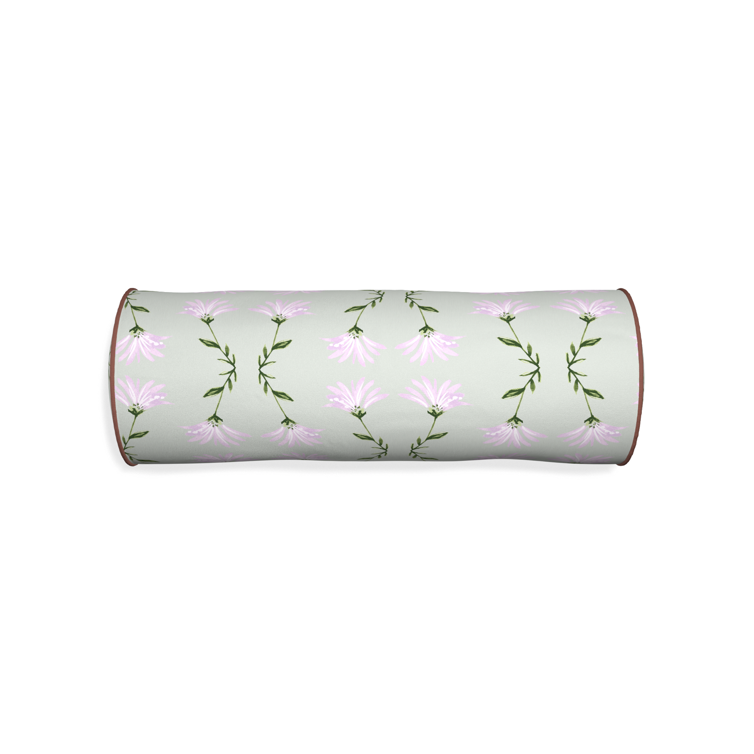 Bolster marina sage custom pillow with w piping on white background