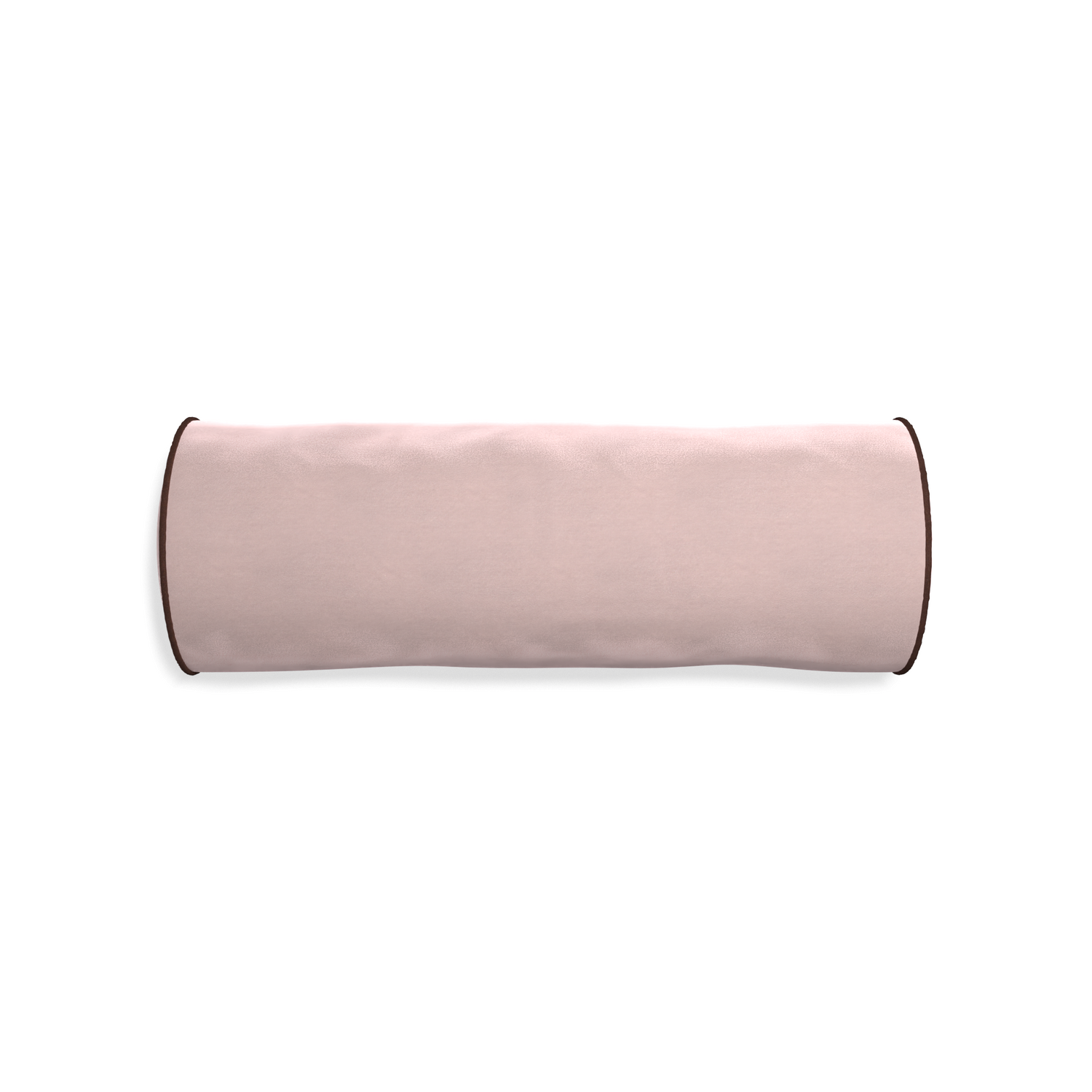 bolster light pink velvet pillow with brown piping 
