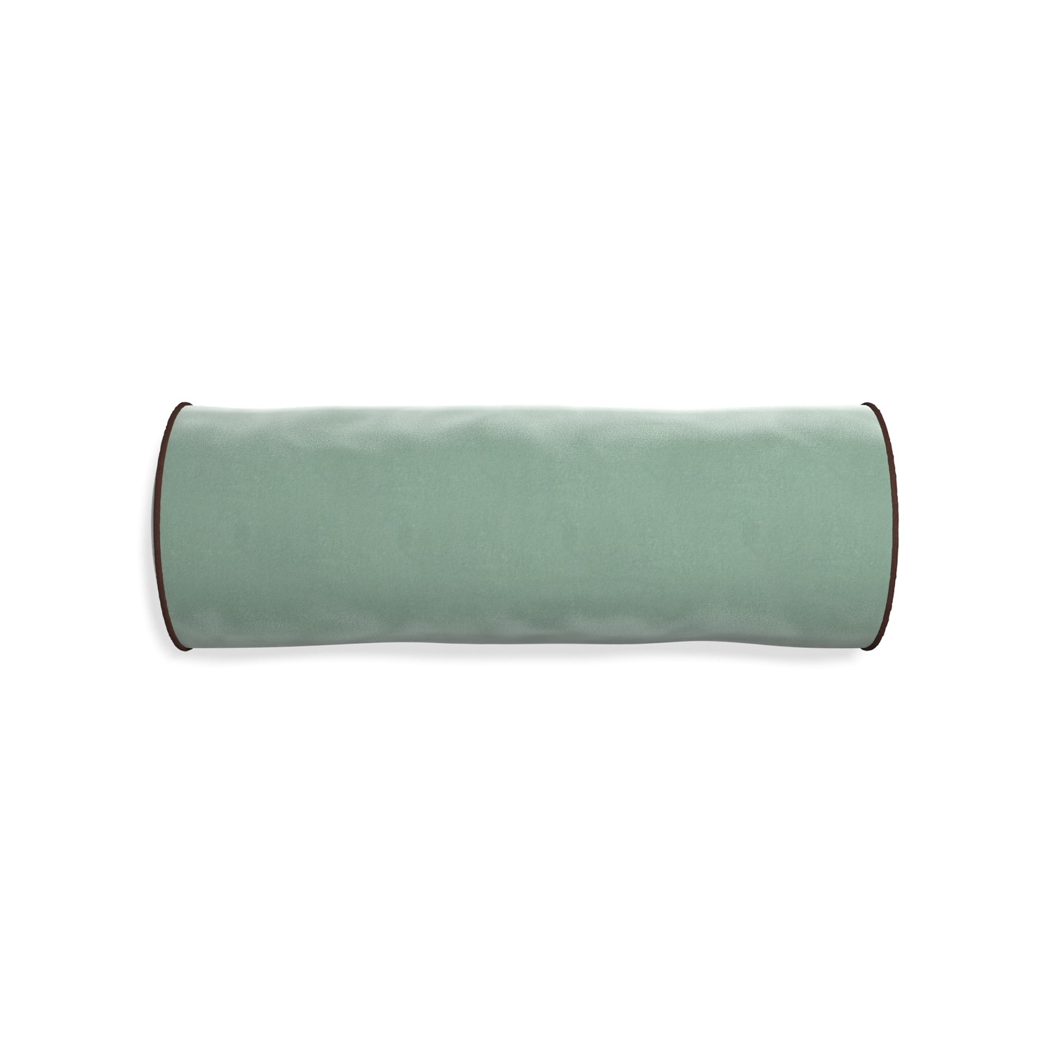 bolster blue green velvet pillow with brown piping