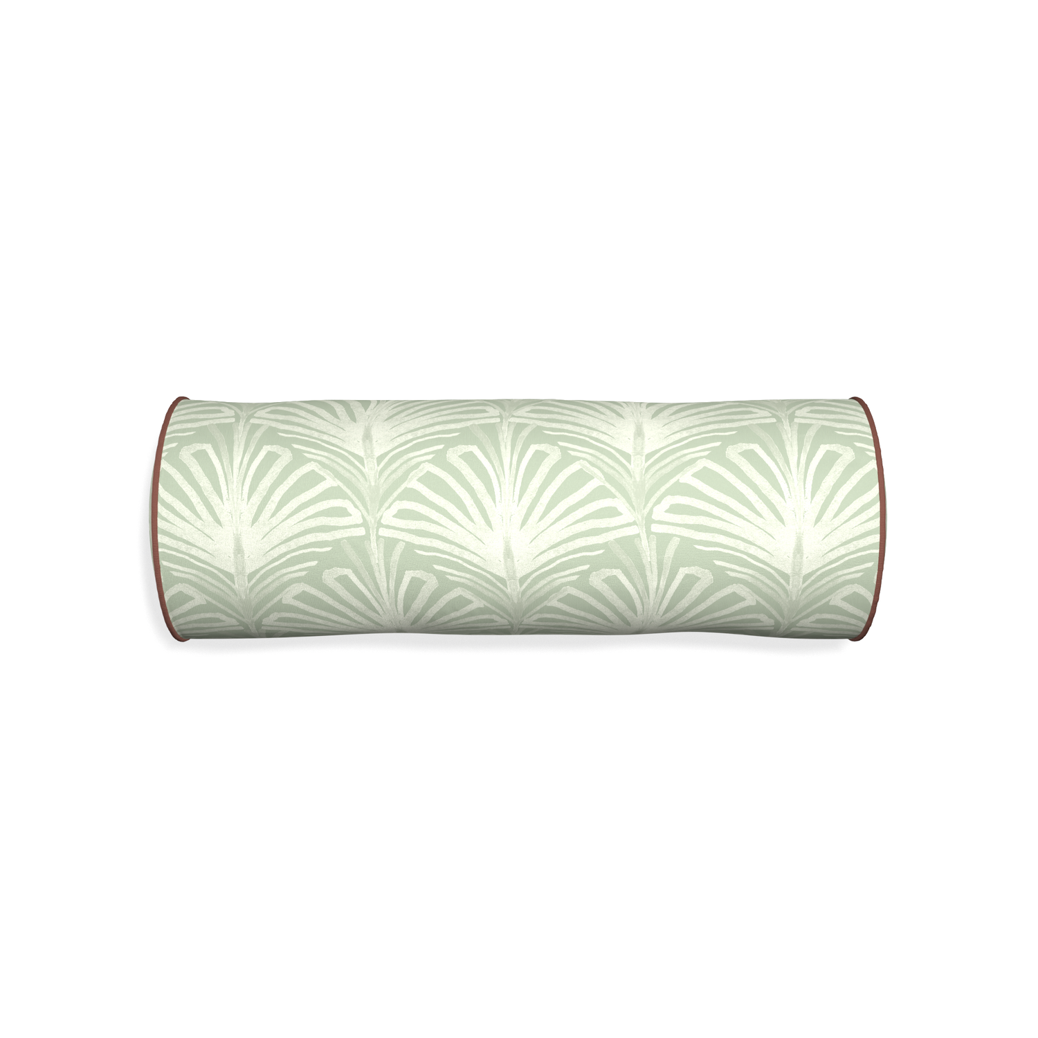 Bolster suzy sage custom pillow with w piping on white background