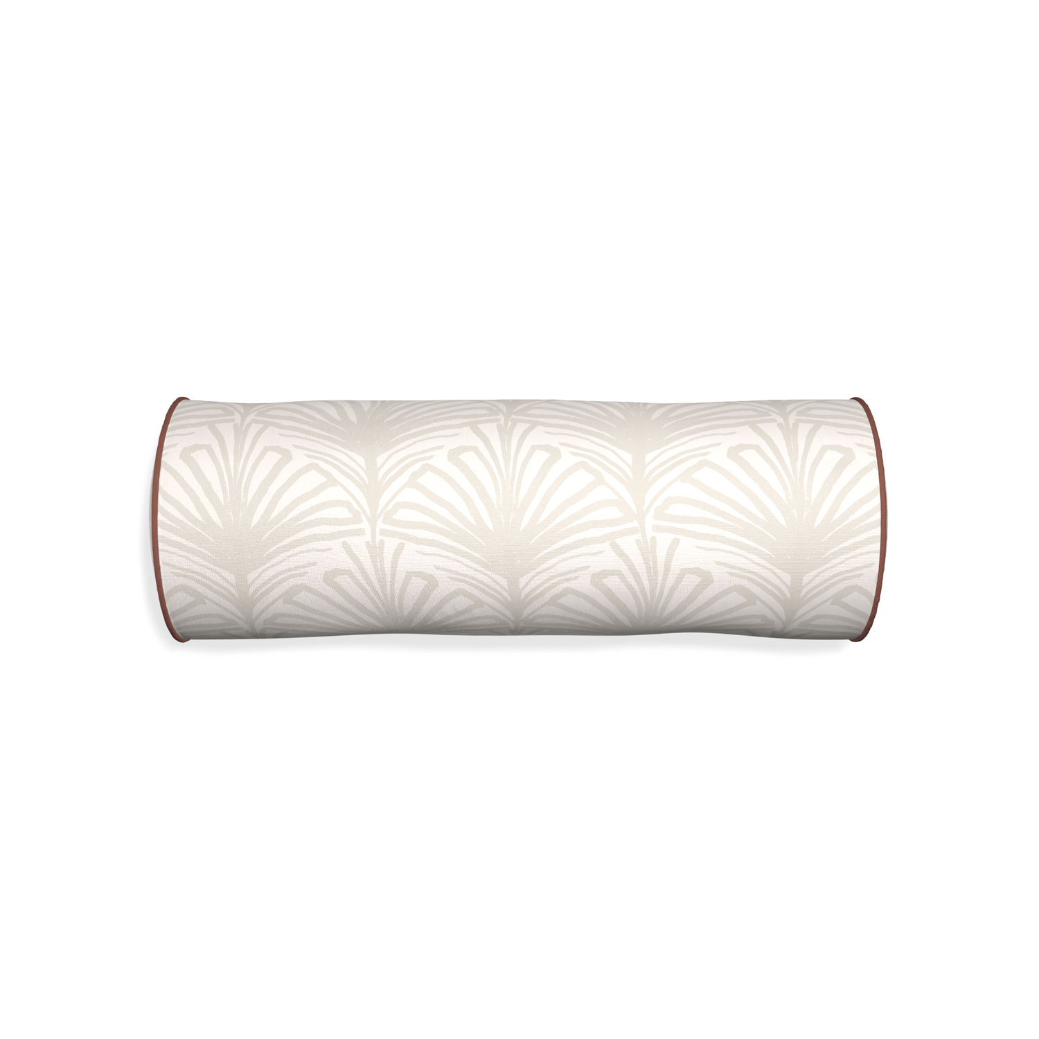 Bolster suzy sand custom beige palmpillow with w piping on white background