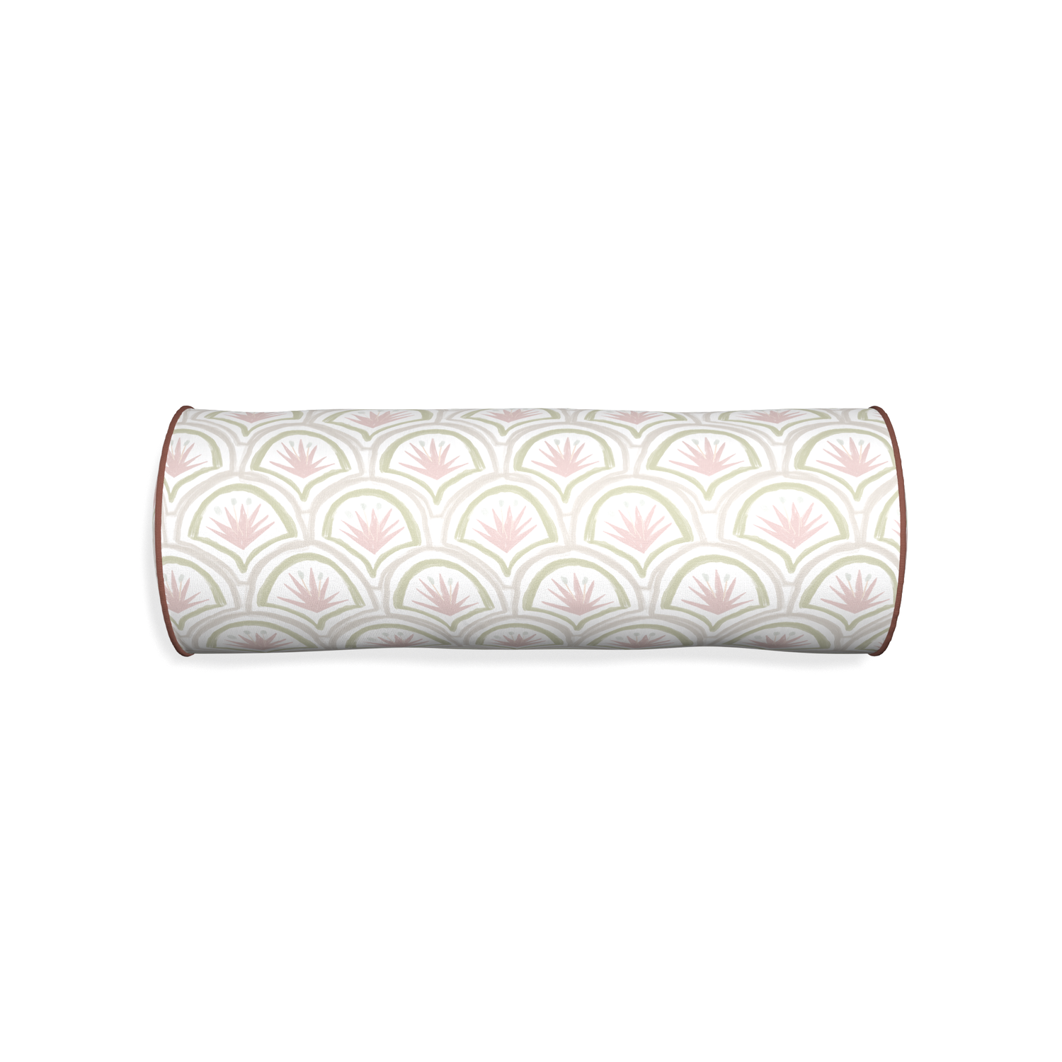 Bolster thatcher rose custom pink & green palmpillow with w piping on white background