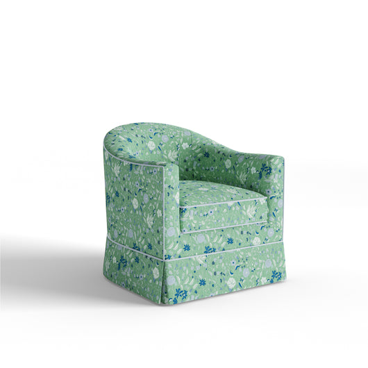 Lulie Parsley Adeline Chair with custom floral linen fabric, featuring elegant curved silhouette and timeless sophistication by Pepper Home.