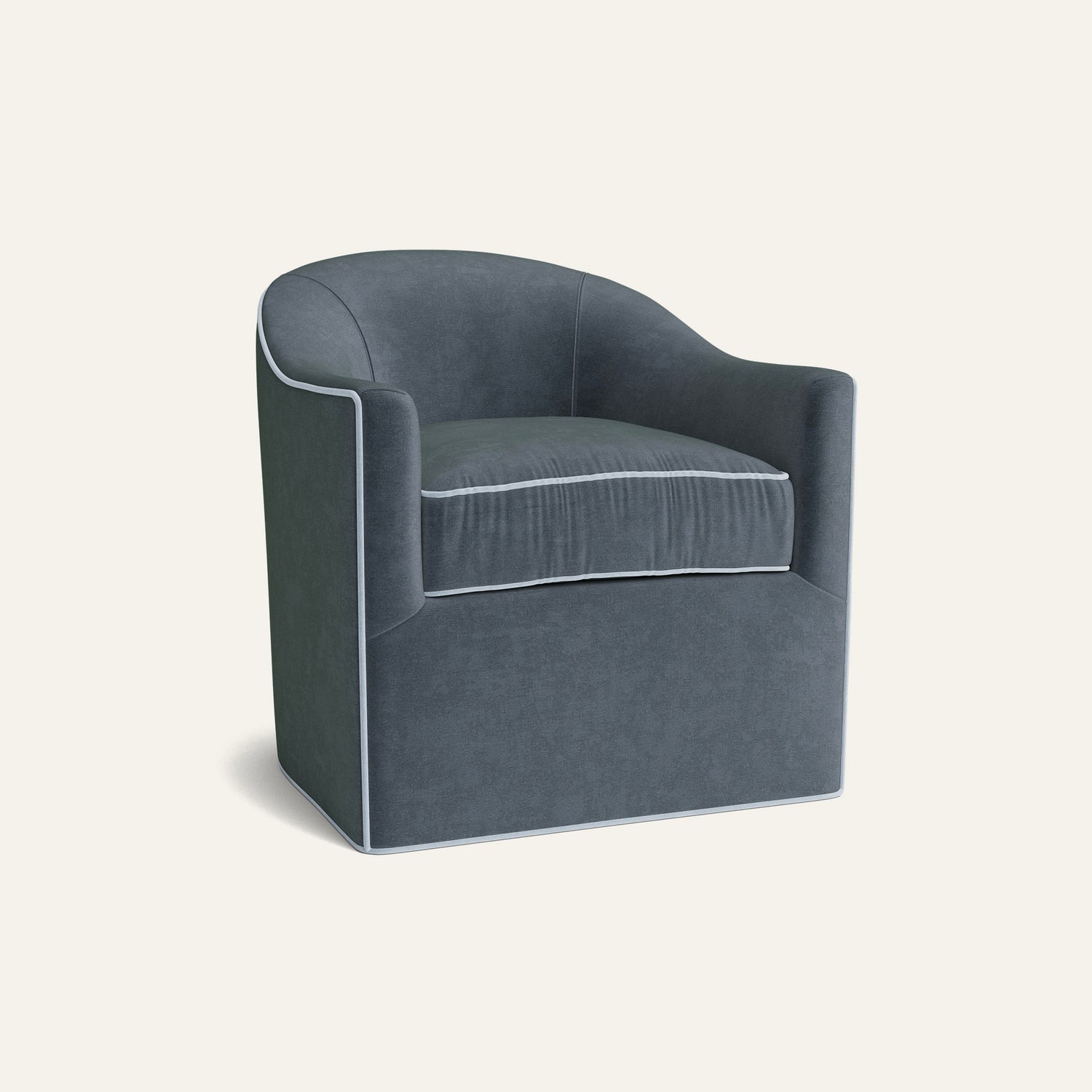 FEATURED: Shown with Upholstered Base / Sky Velvet Welt