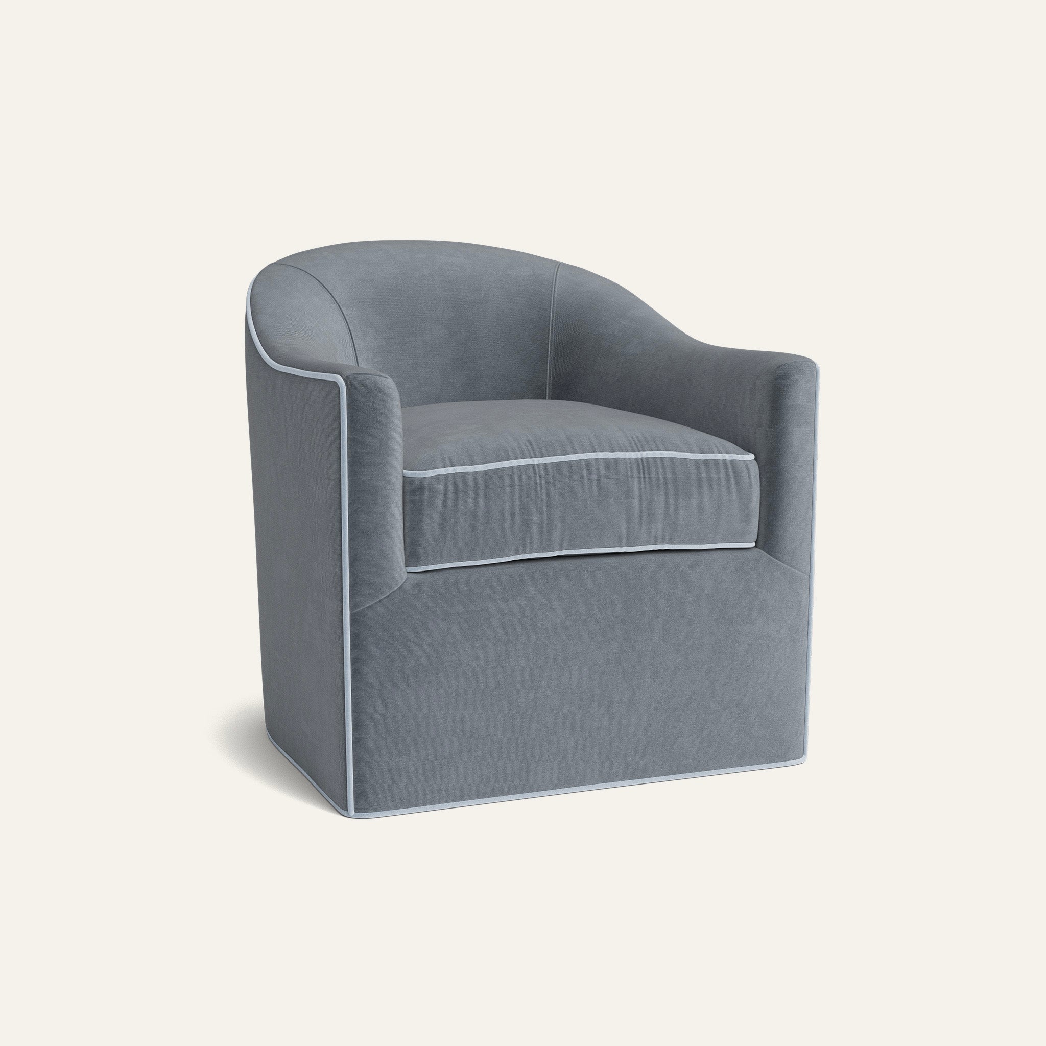 FEATURED: Shown with Upholstered Base / Sky Velvet Welt