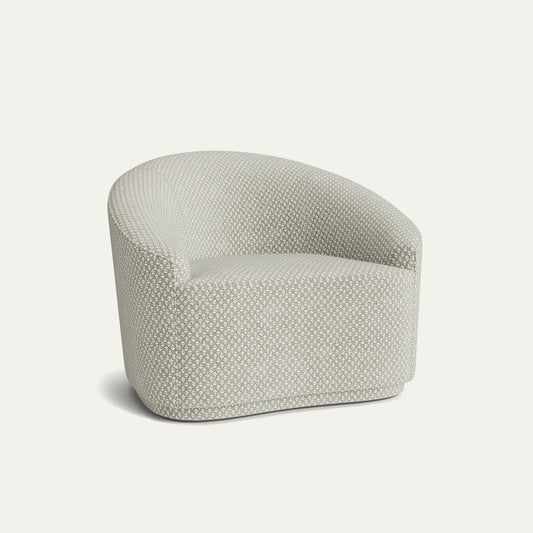 Quinn Sage chair in soft sage chenille jacquard fabric with curved back, made-to-order, short lead times, manufactured in the USA