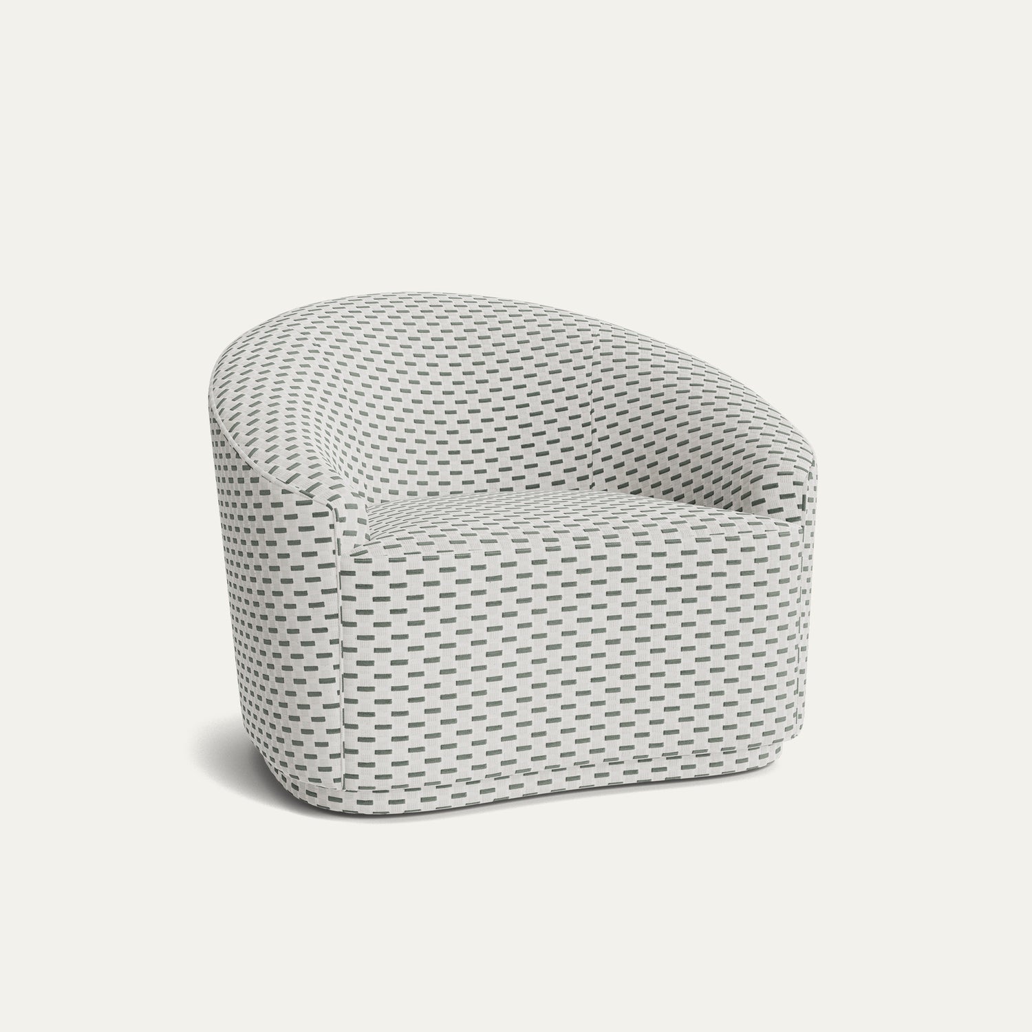 Willow Mint armchair in soft chenille jacquard fabric with curved back, made-to-order, short lead times, manufactured in the USA