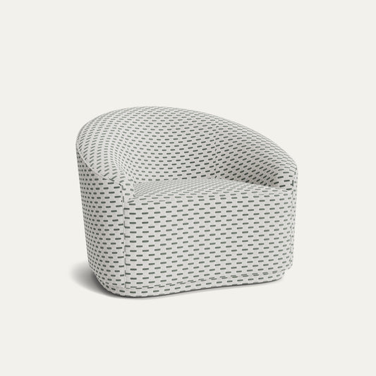 Willow Mint armchair in soft chenille jacquard fabric with curved back, made-to-order, short lead times, manufactured in the USA