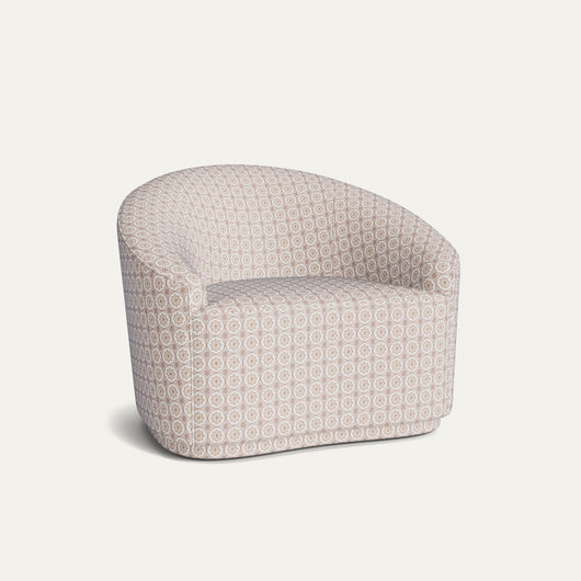 Hayes Almond (CMOL) chair in patterned fabric with rounded back, made-to-order, short lead times, manufactured in the USA