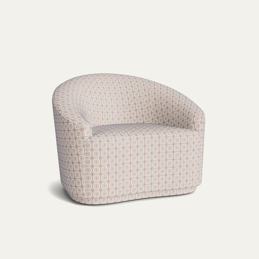 Hayes Almond (CMOL) chair in patterned fabric with rounded back, made-to-order, short lead times, manufactured in the USA