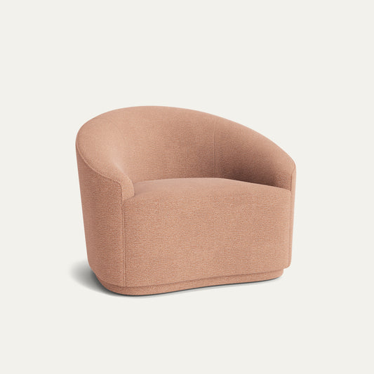 Clay armchair in soft textured fabric with rounded back, made-to-order, short lead times, manufactured in the USA