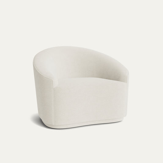 Coconut chair in solid performance woven fabric with rounded design, made-to-order, short lead times, manufactured in the USA