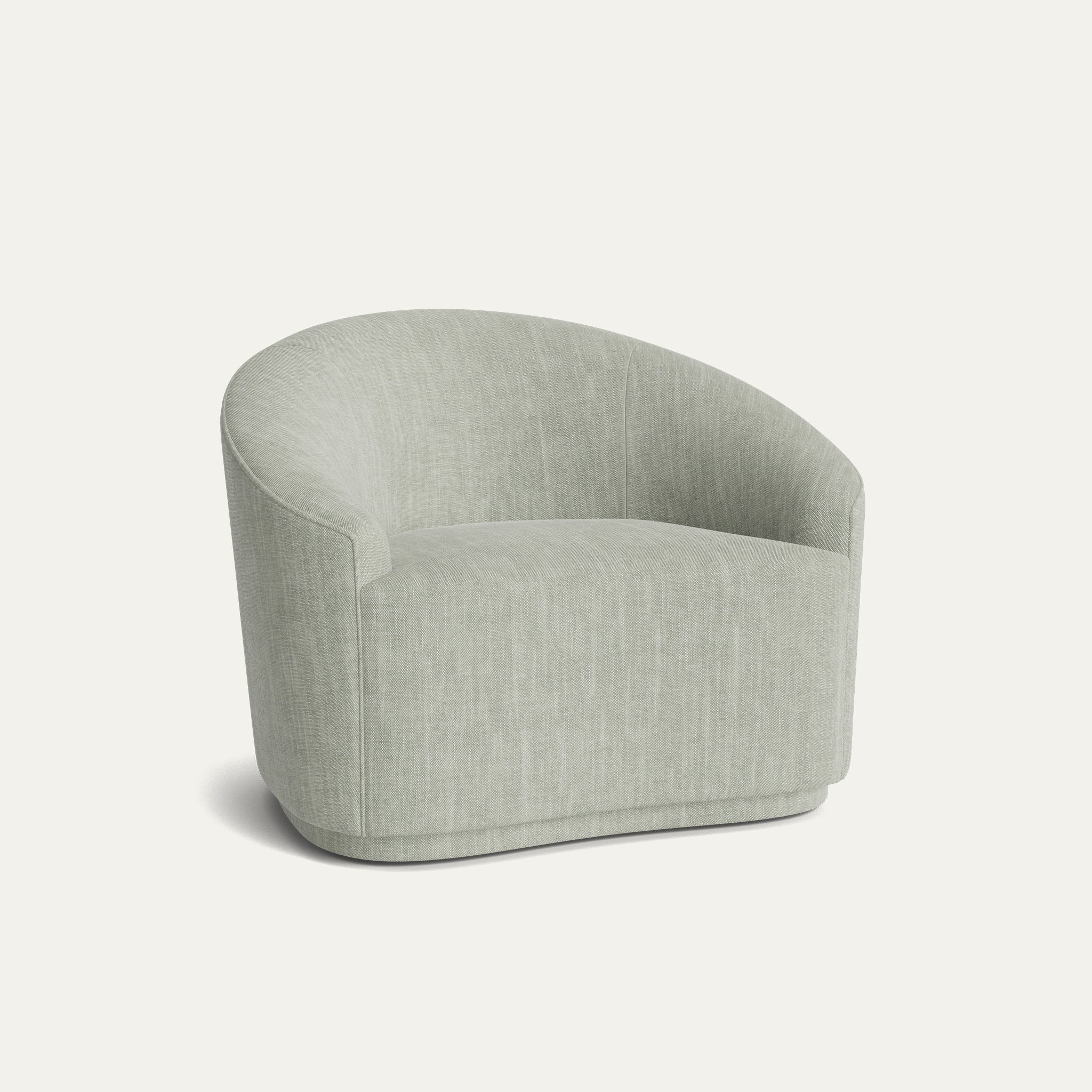 Sea Salt armchair in soft performance woven fabric with curved back, made-to-order, short lead times, manufactured in the USA.
