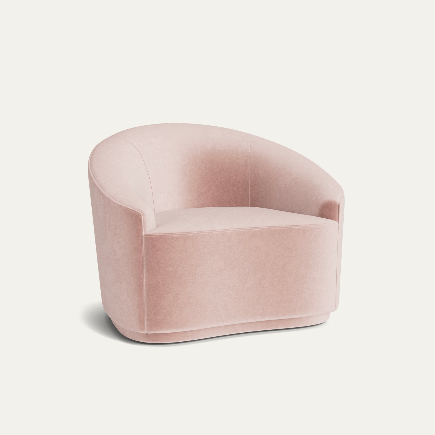 Quartz Velvet armchair in soft blush pink with curved back, made-to-order with short lead times, crafted in the USA.