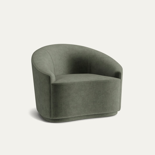 Fern Velvet armchair in soft green velvet with curved back, made-to-order, fast lead times, manufactured in the USA.