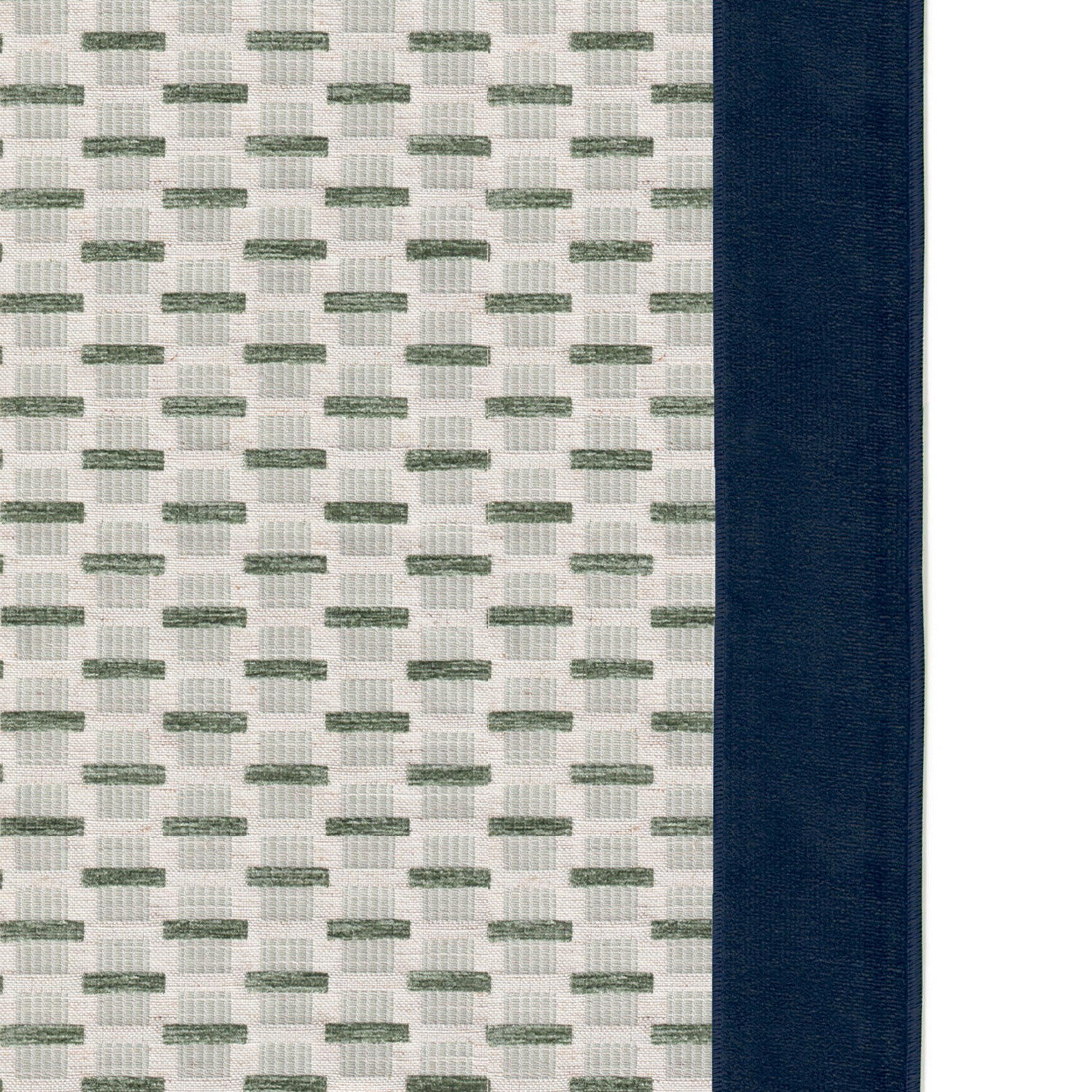 woven light green chenille jacquard curtain with navy blue velvet band