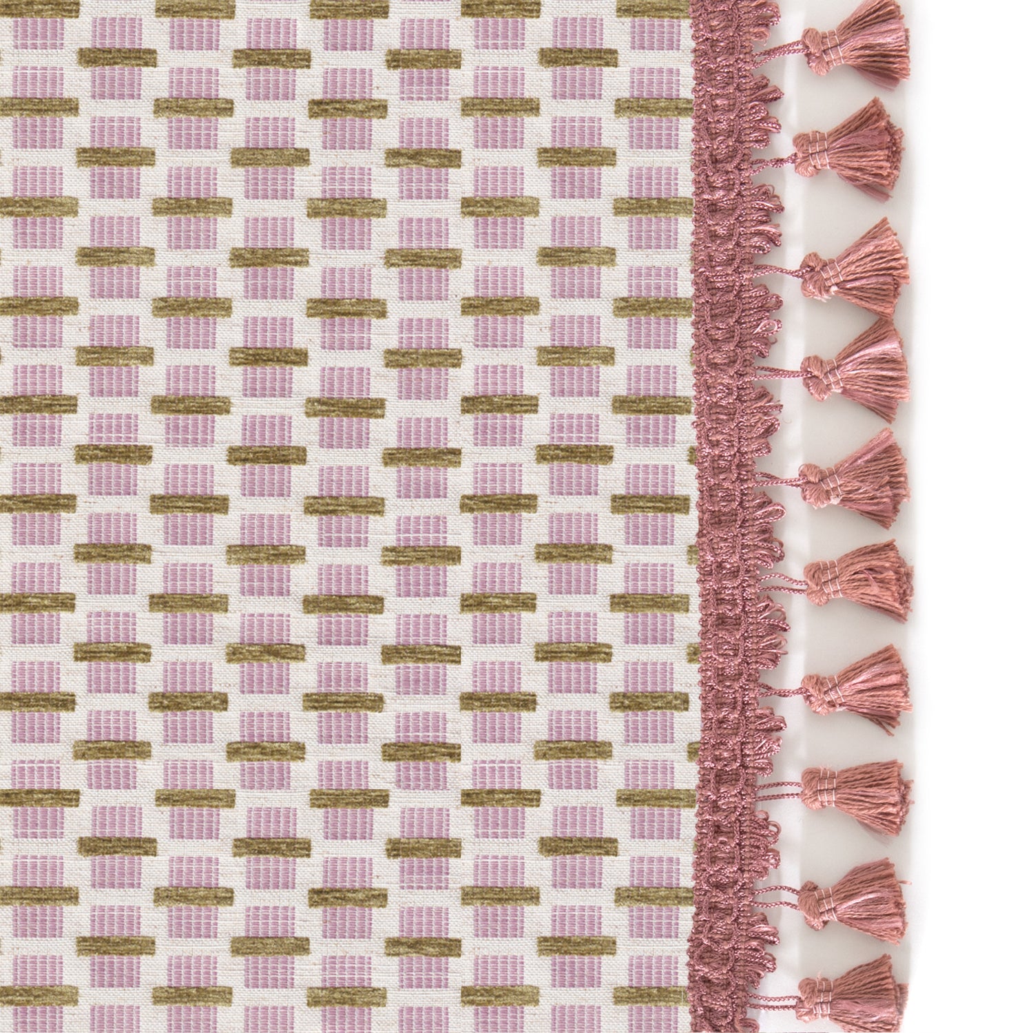 woven pink chenille jacquard fabric curtain with rose pink tassels