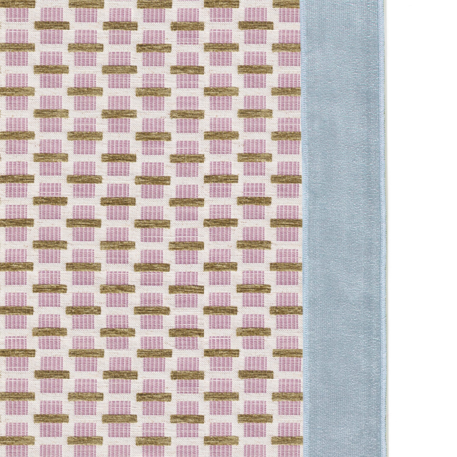 woven pink chenille jacquard fabric curtain with sky blue velvet band