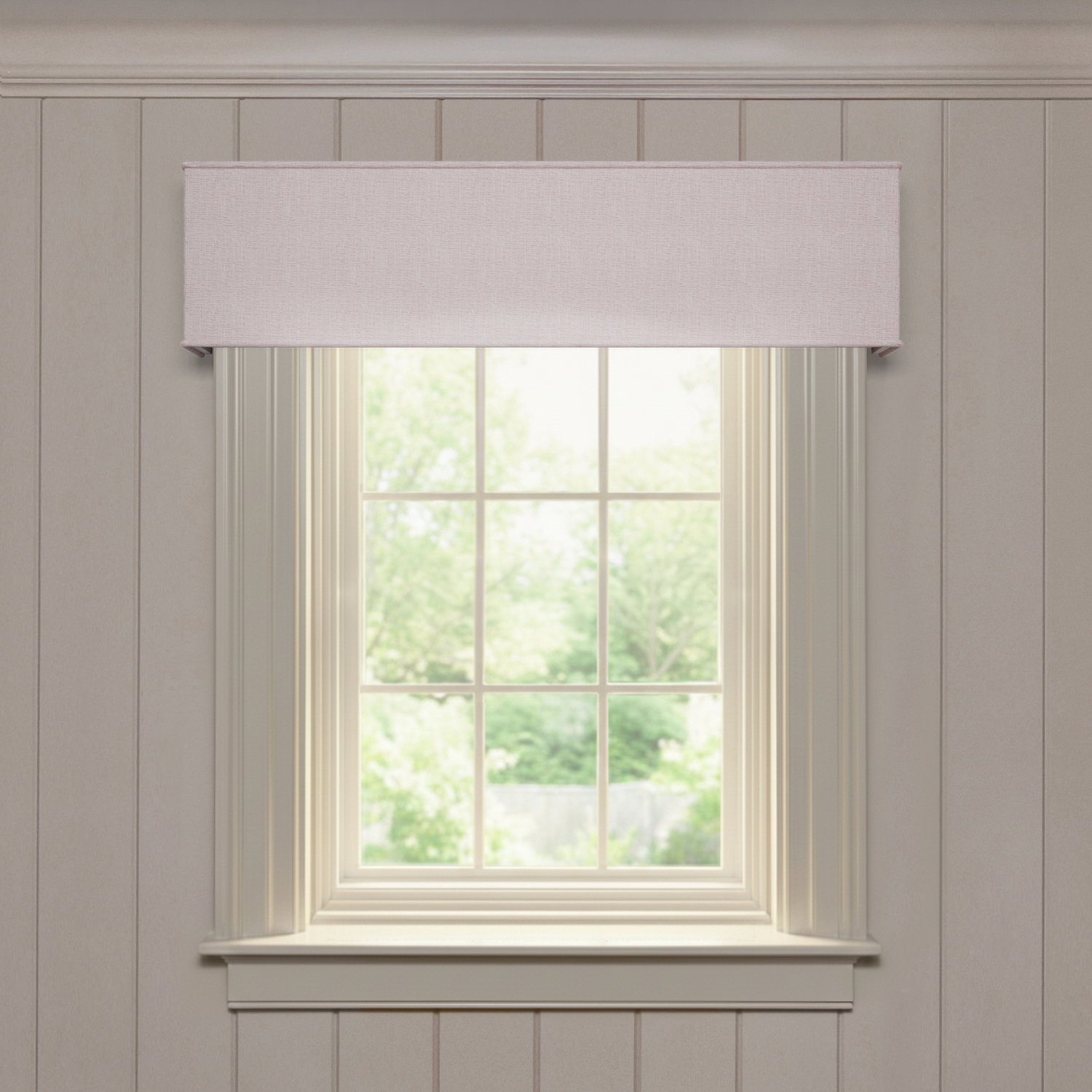 Dahlia cornice in soft performance woven fabric, made-to-order with fast turnaround, manufactured in the USA quality design