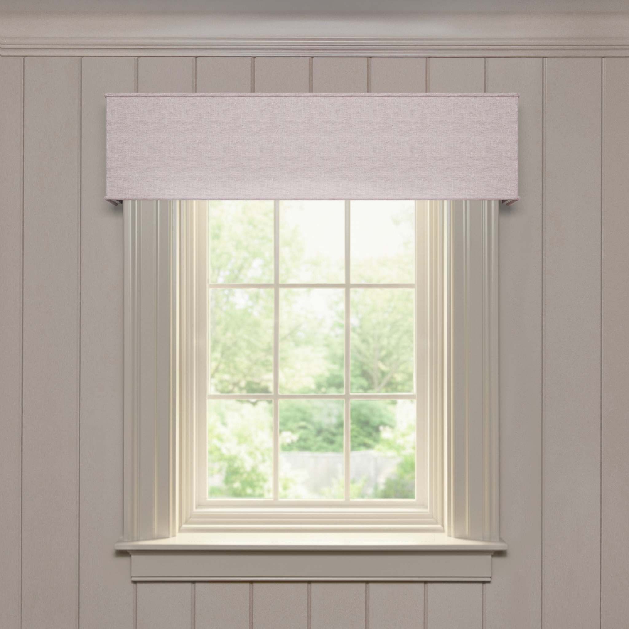 Dahlia cornice in soft performance woven fabric, made-to-order with fast turnaround, manufactured in the USA quality design
