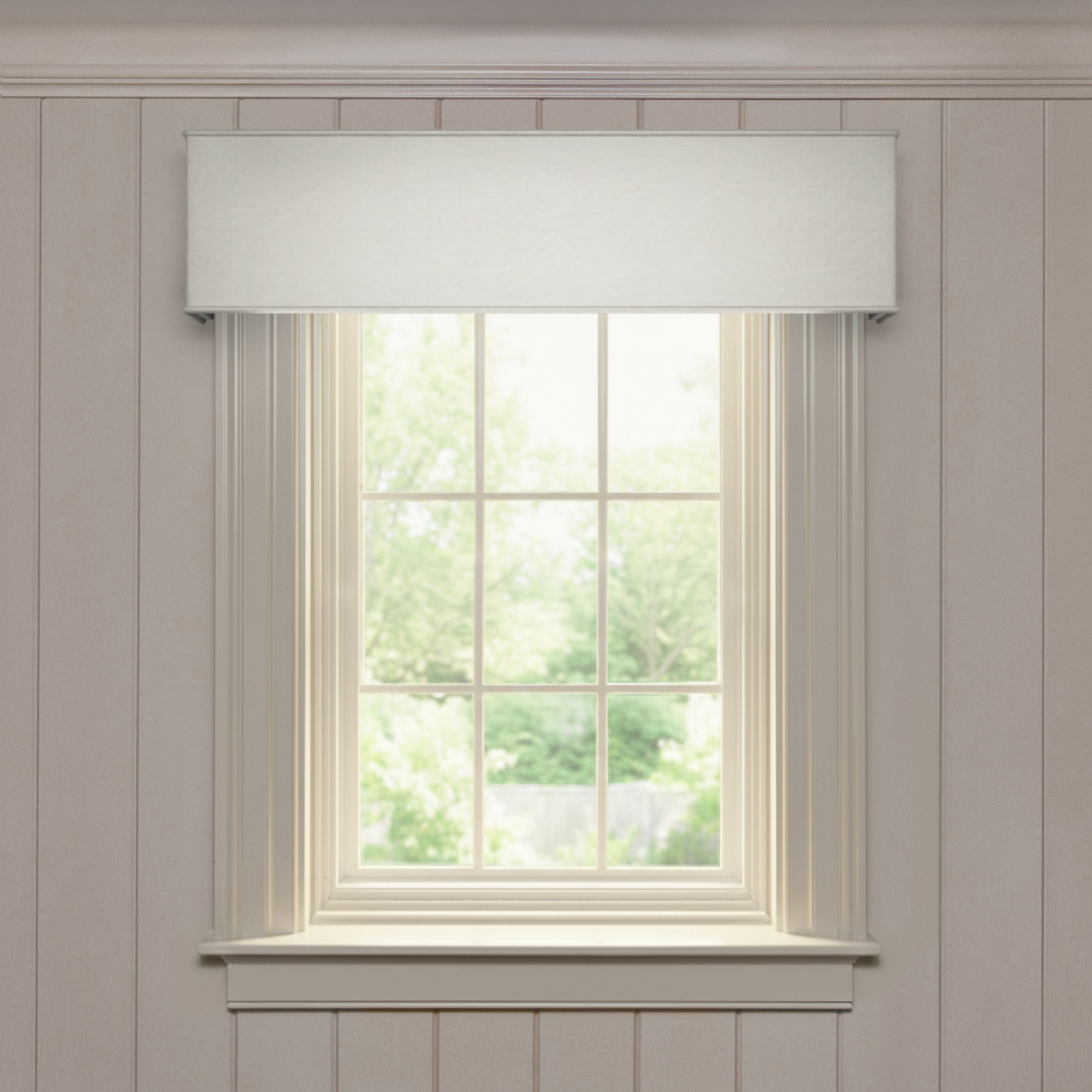 Pearl solid silk cornice in soft white, custom made-to-order with short lead times, manufactured in the USA