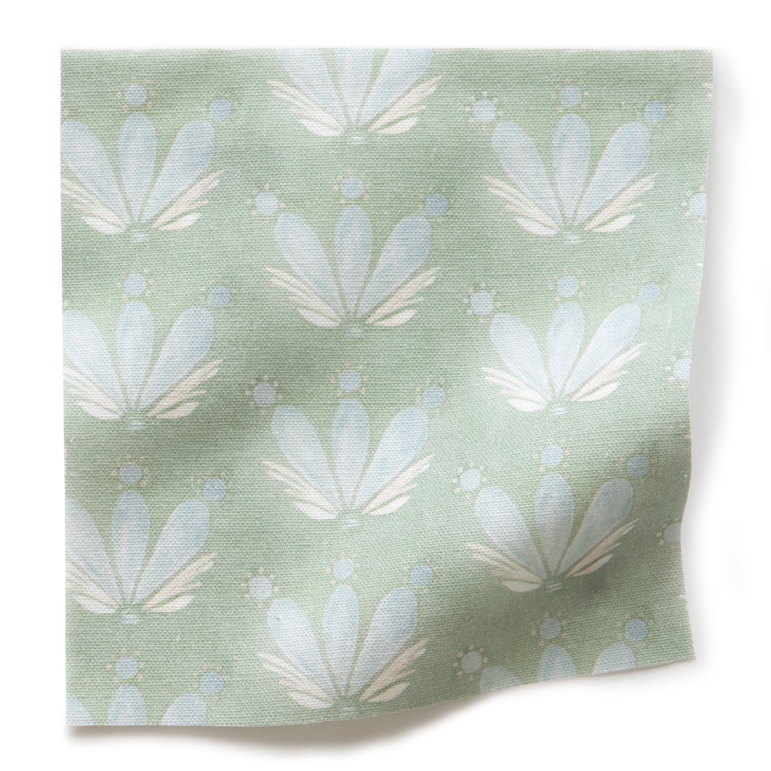 Blue & Green Floral Drop Repeat Printed Cotton Swatch