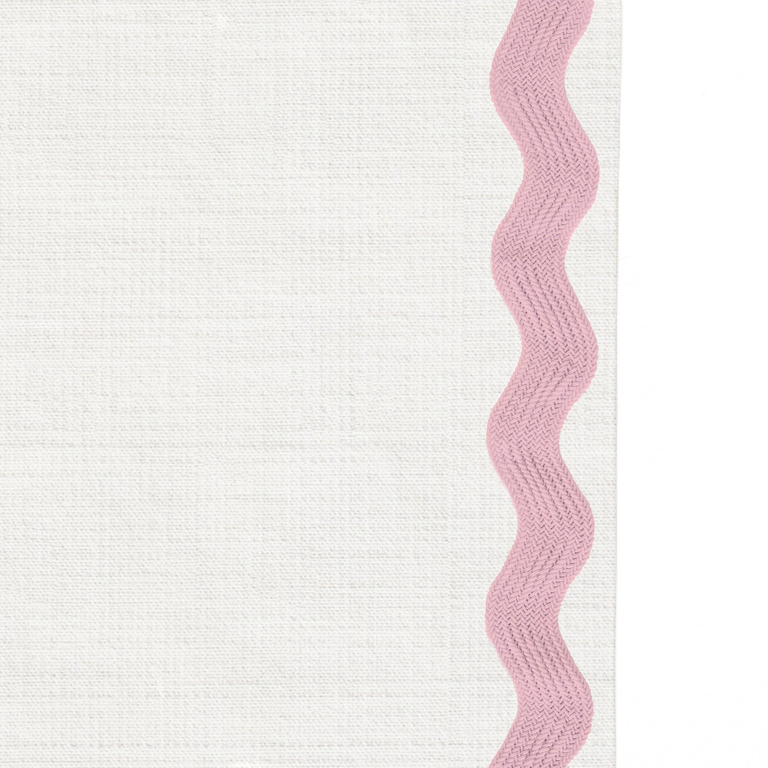 Upclose picture of Snow custom shower curtain with peony rick rack trim