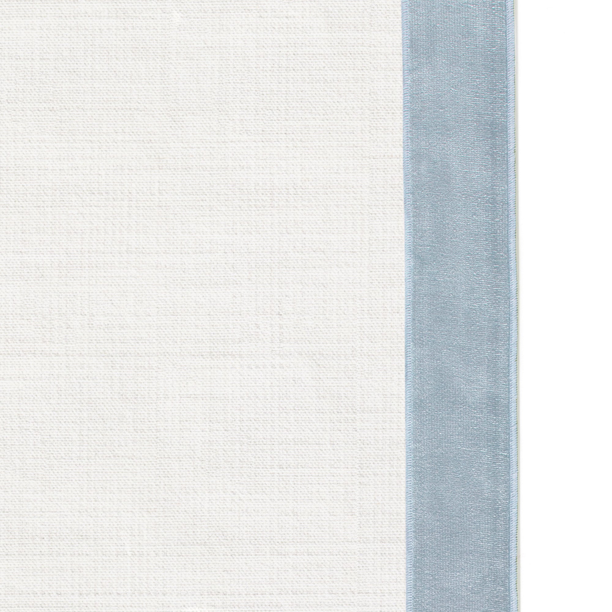 Snow Curtain (sold per panel) with subtle crosshatch texture and soft blue border, a custom-made addition to brighten any room.