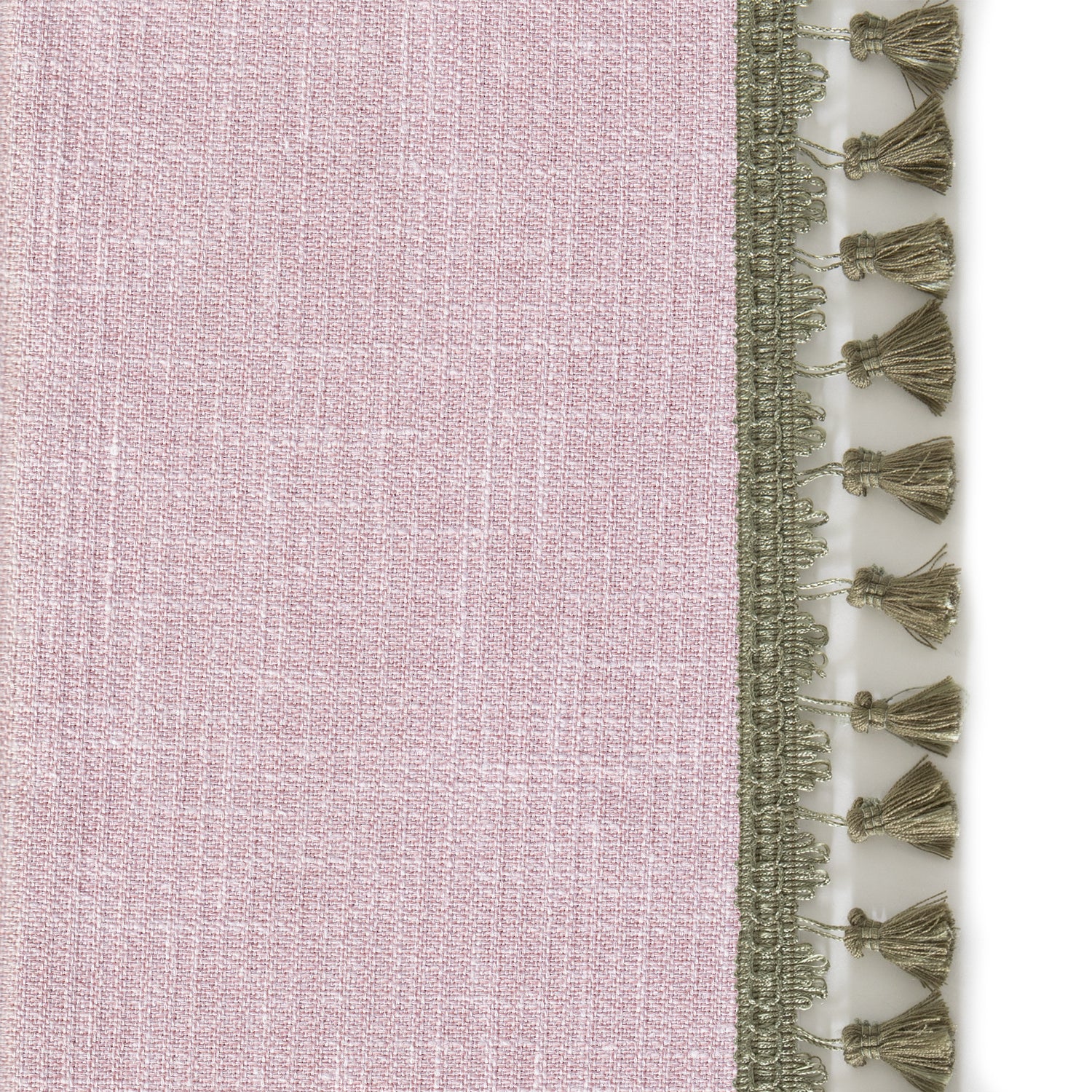 pink curtain with sage green tassels